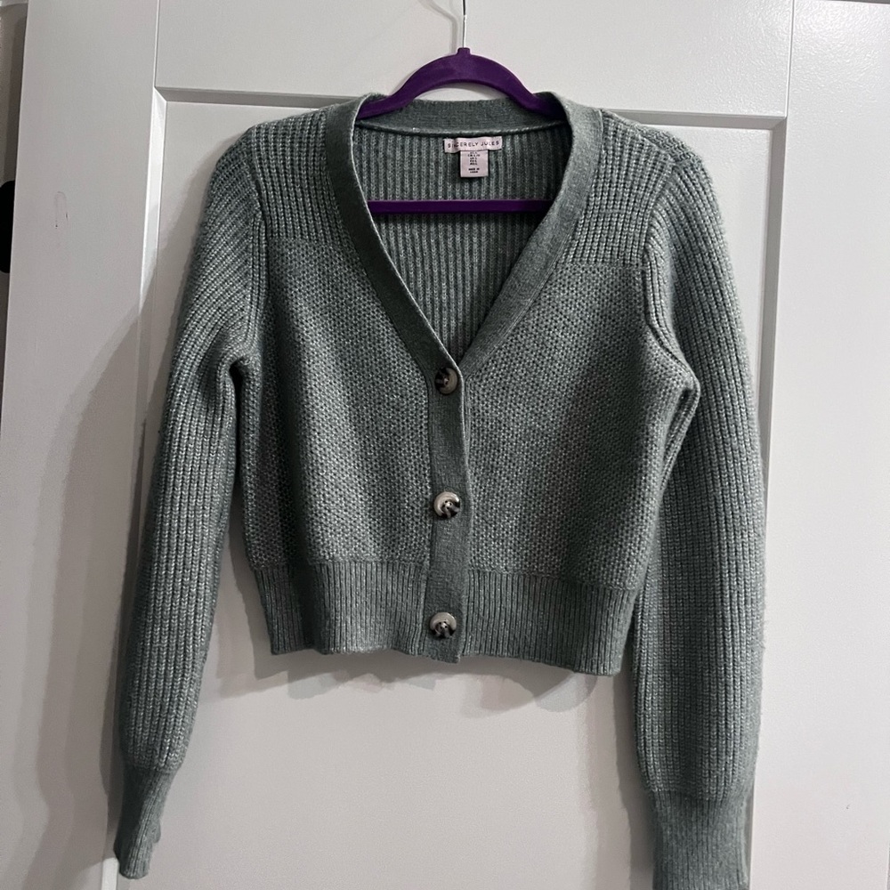 Sincerely Jules Sage Green Ribbed Button-Up Cardigan